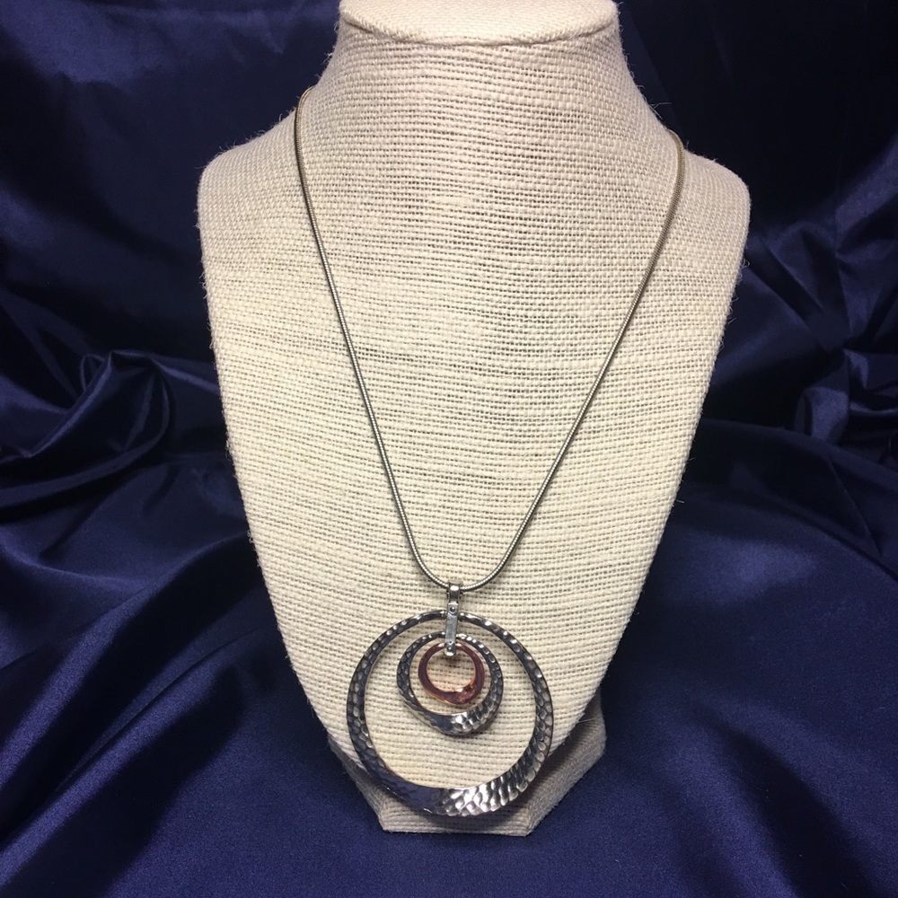 Triple circle silver and copper necklace